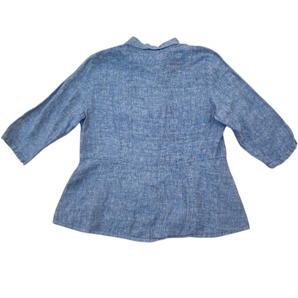 Flax Size Large L Dark Gray Button Down Linen Shirt Peplum Lagenlook Coastal - Picture 8 of 16